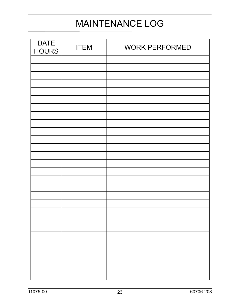 Maintenance log | Winco ULPSS12H4W/E User Manual | Page 23 / 24
