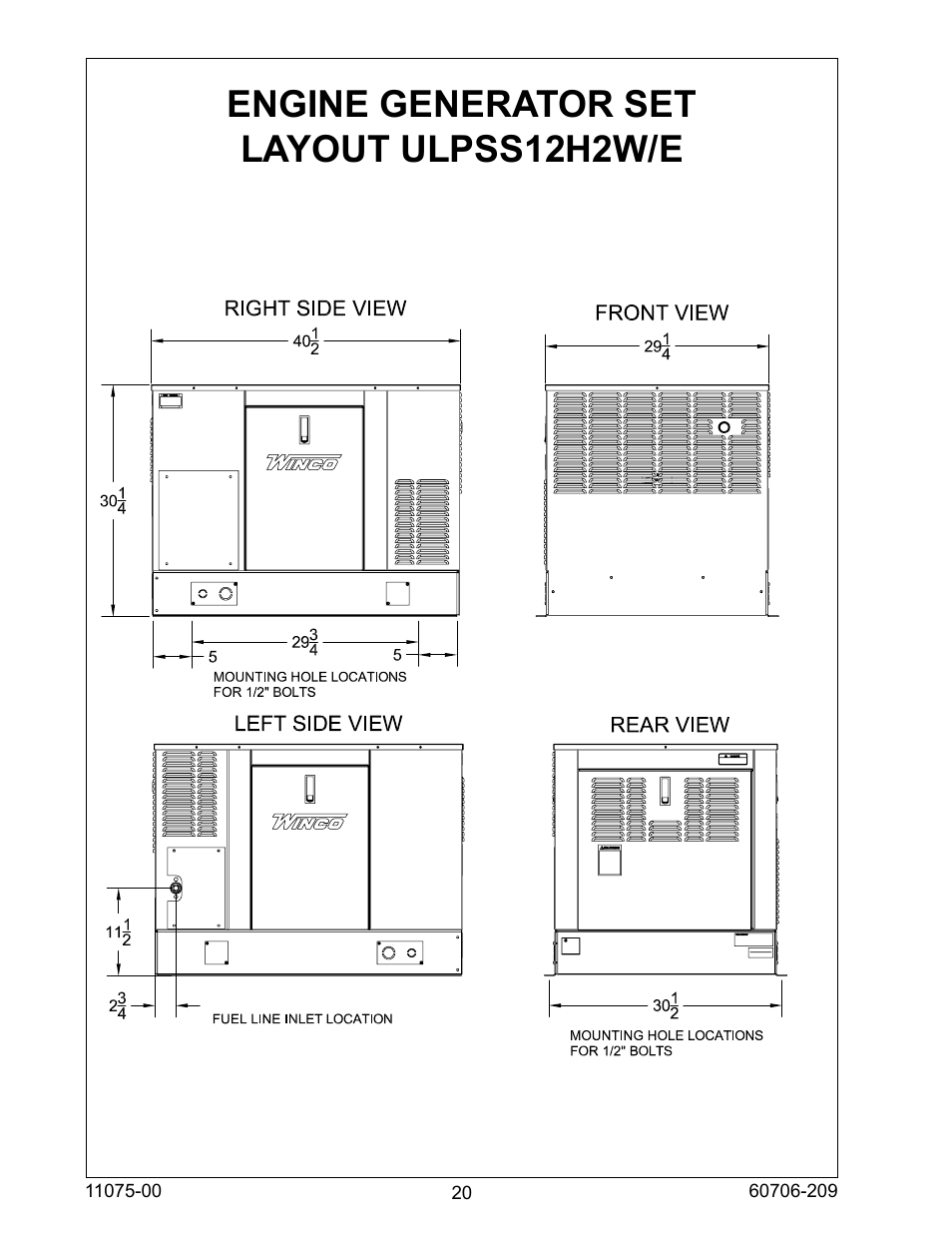 Engine generator set layout ulpss12h2w/e | Winco ULPSS12H2W/E User Manual | Page 20 / 24