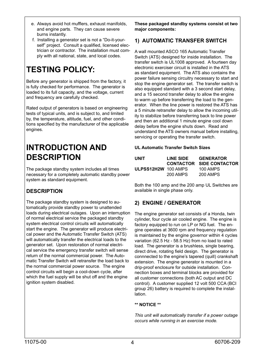 Testing policy, Introduction and description | Winco ULPSS12H2W/E User Manual | Page 4 / 24