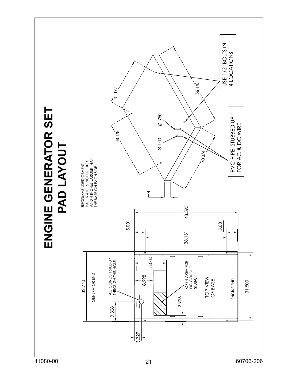 Engine genera tor set pad la yout | Winco ULPSS15B4W/E User Manual | Page 21 / 24