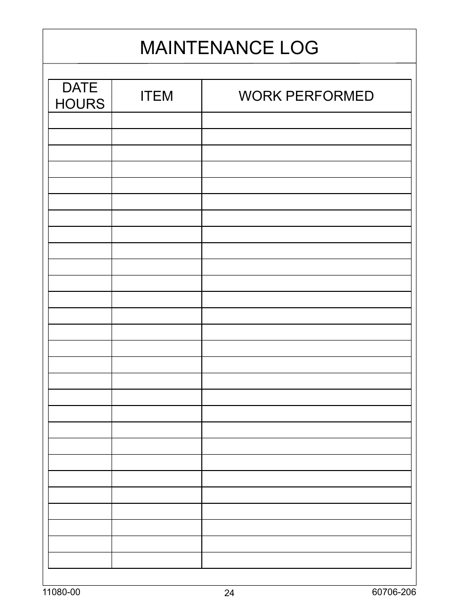 Maintenance log | Winco ULPSS15B4W/E User Manual | Page 24 / 24