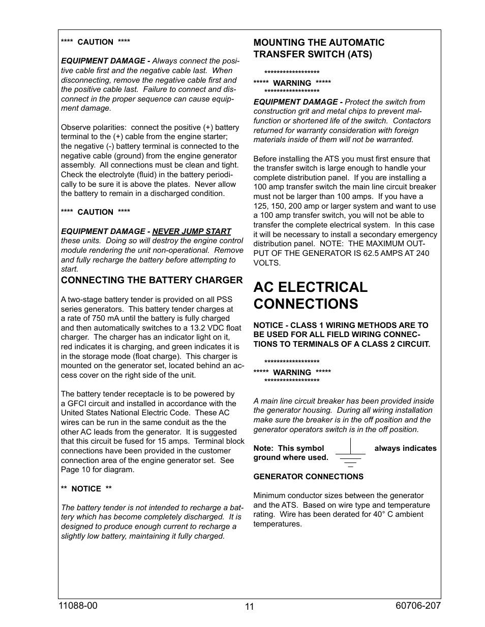 Ac electrical connections | Winco ULPSS15B2W/E User Manual | Page 11 / 28