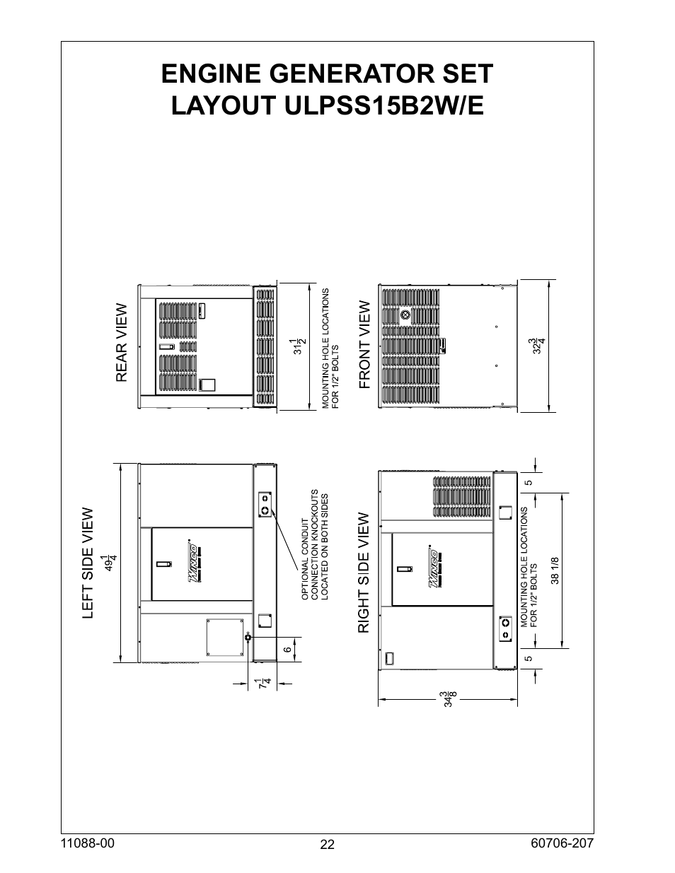 Engine generator set layout ulpss15b2w/e | Winco ULPSS15B2W/E User Manual | Page 22 / 28