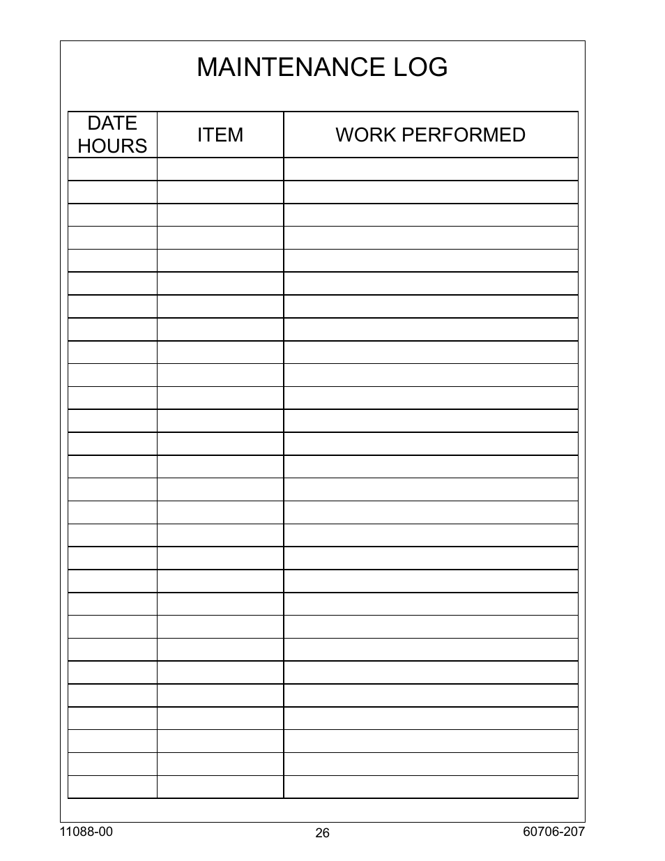 Maintenance log | Winco ULPSS15B2W/E User Manual | Page 26 / 28