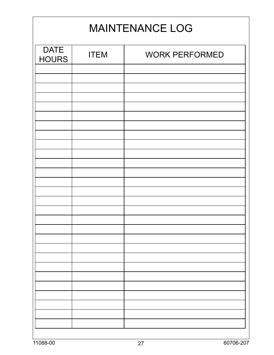 Maintenance log | Winco ULPSS15B2W/E User Manual | Page 27 / 28