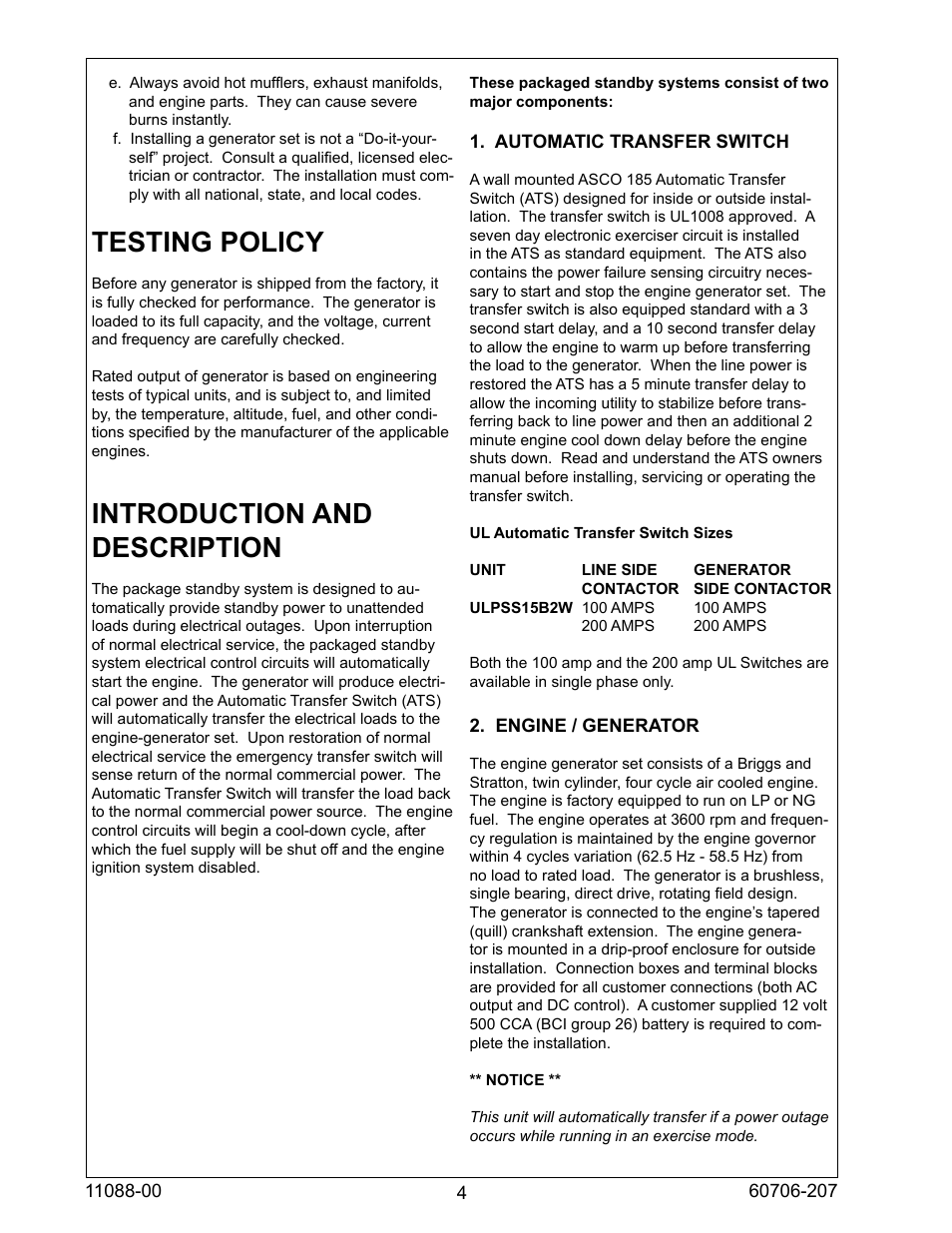 Testing policy, Introduction and description | Winco ULPSS15B2W/E User Manual | Page 4 / 28