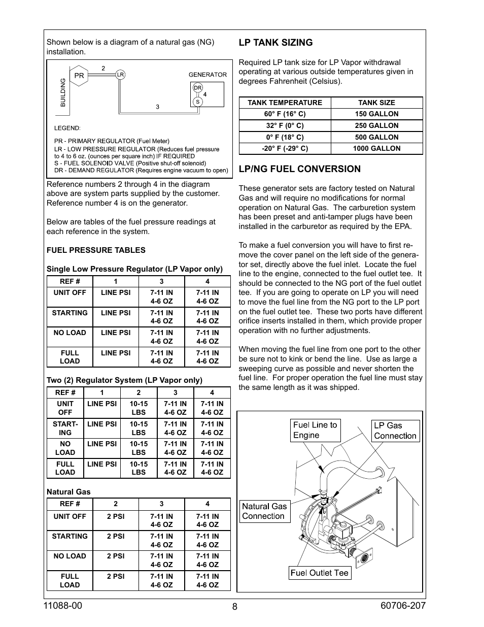 Lp tank sizing, Lp/ng fuel conversion | Winco ULPSS15B2W/E User Manual | Page 8 / 28