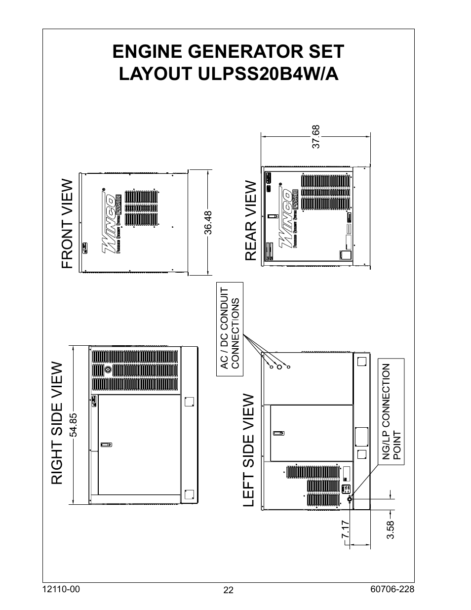 Engine generator set layout ulpss20b4w/a | Winco ULPSS20B4W/A User Manual | Page 22 / 28