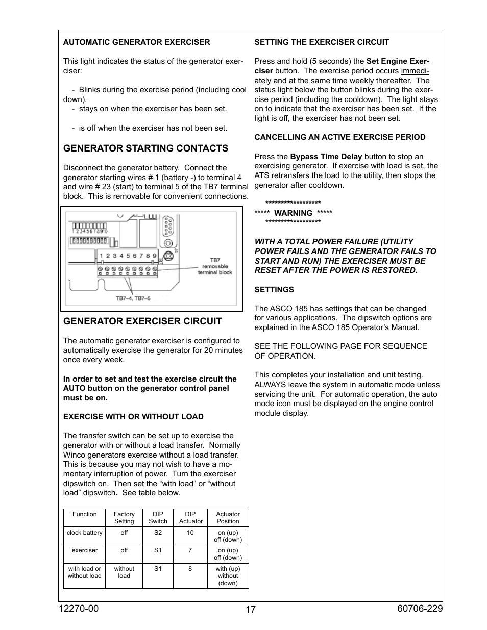 Generator starting contacts, Generator exerciser circuit | Winco ULPSS20B2W/A User Manual | Page 17 / 28
