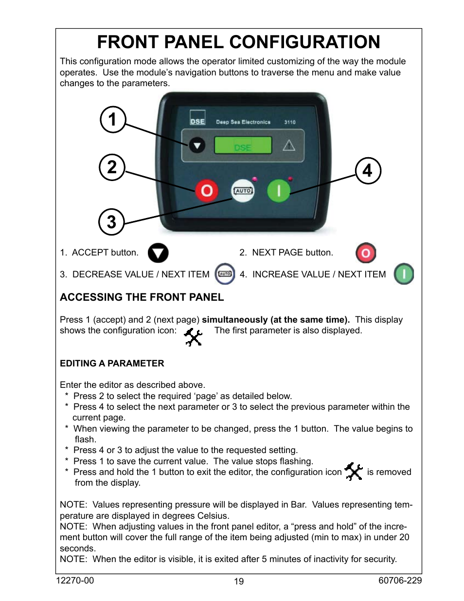 Front panel configuration 1 2 3 4 | Winco ULPSS20B2W/A User Manual | Page 19 / 28