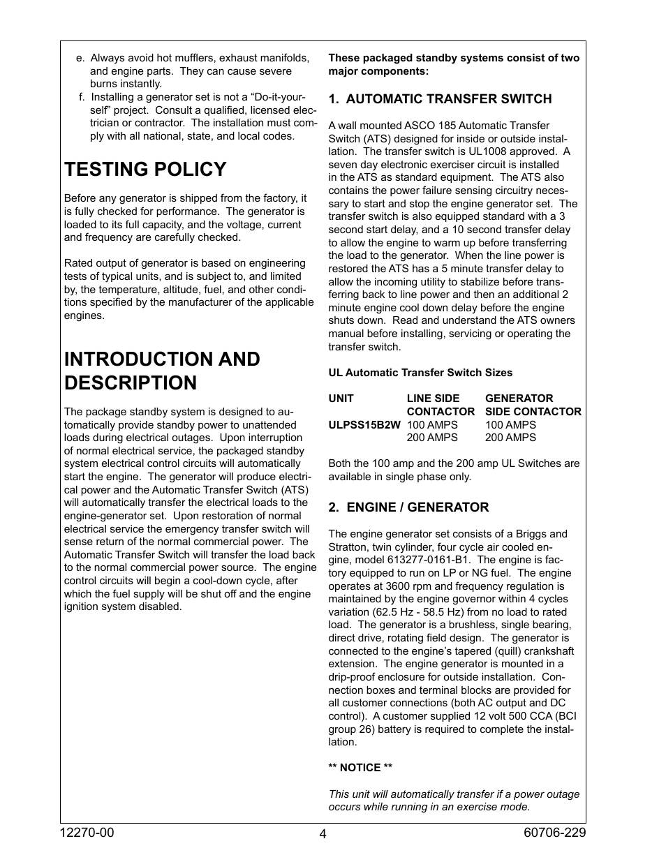 Testing policy, Introduction and description | Winco ULPSS20B2W/A User Manual | Page 4 / 28