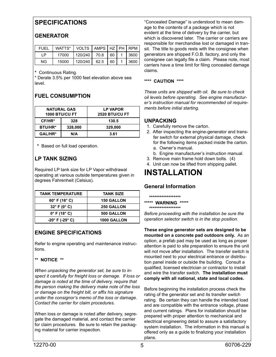 Installation, Specifications | Winco ULPSS20B2W/A User Manual | Page 5 / 28
