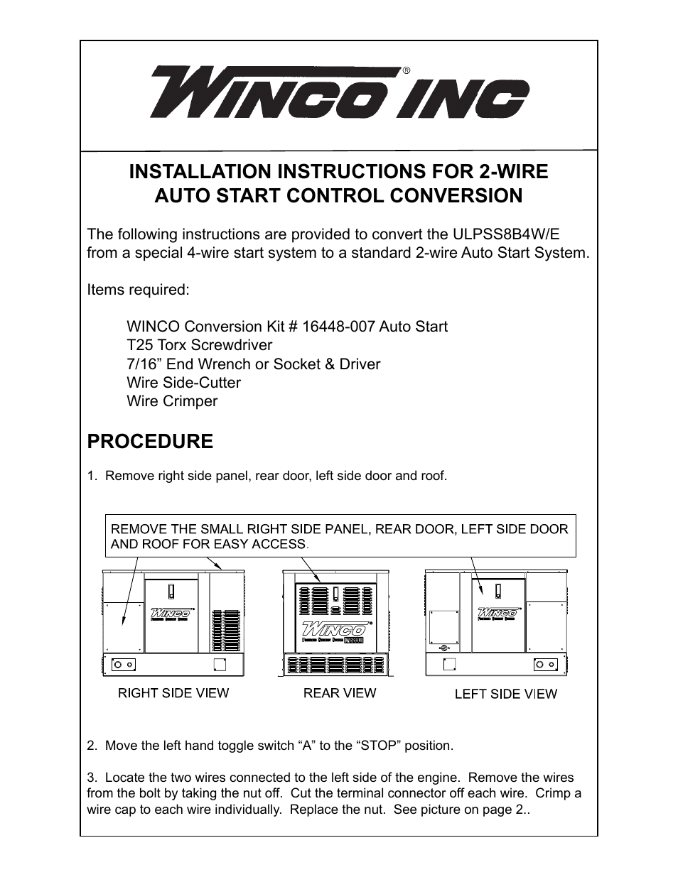 Winco 2-Wire Conversion Instructions ULPSS8B2W/E User Manual | 3 pages