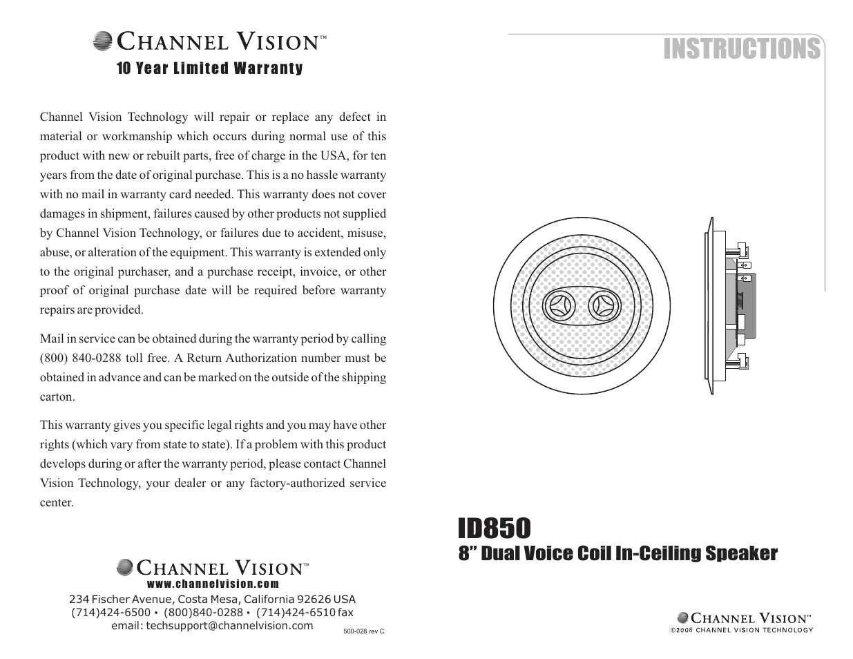 Channel Vision ID850 User Manual | 2 pages