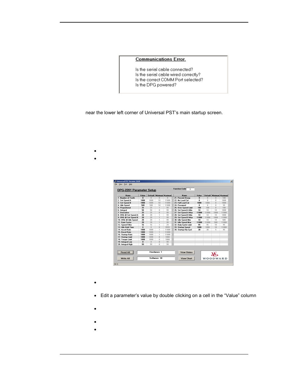 Communications error, Universal pst user interface overview | Winco DPG-2145-001 User Manual | Page 29 / 53