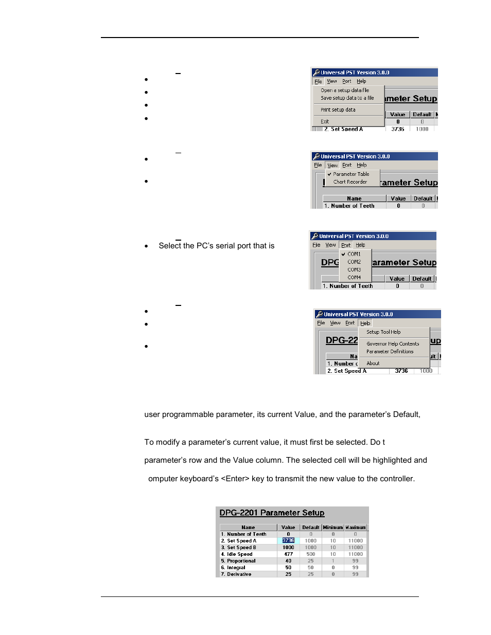 Universal pst menu items, Parameter setup | Winco DPG-2145-001 User Manual | Page 31 / 53