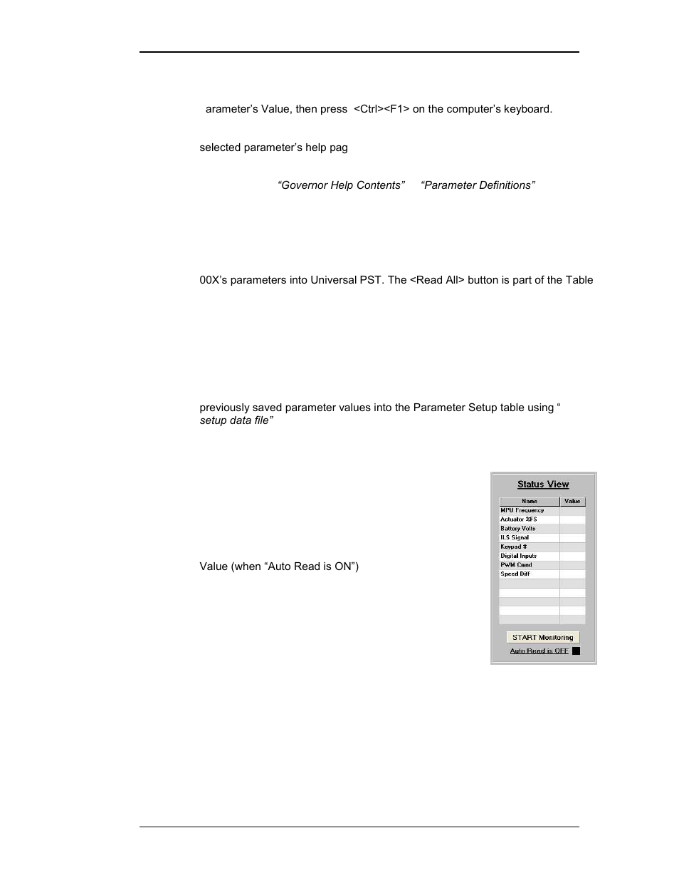 Parameter help, Synchronizing universal pst with a dpg, Status view | Winco DPG-2145-001 User Manual | Page 32 / 53