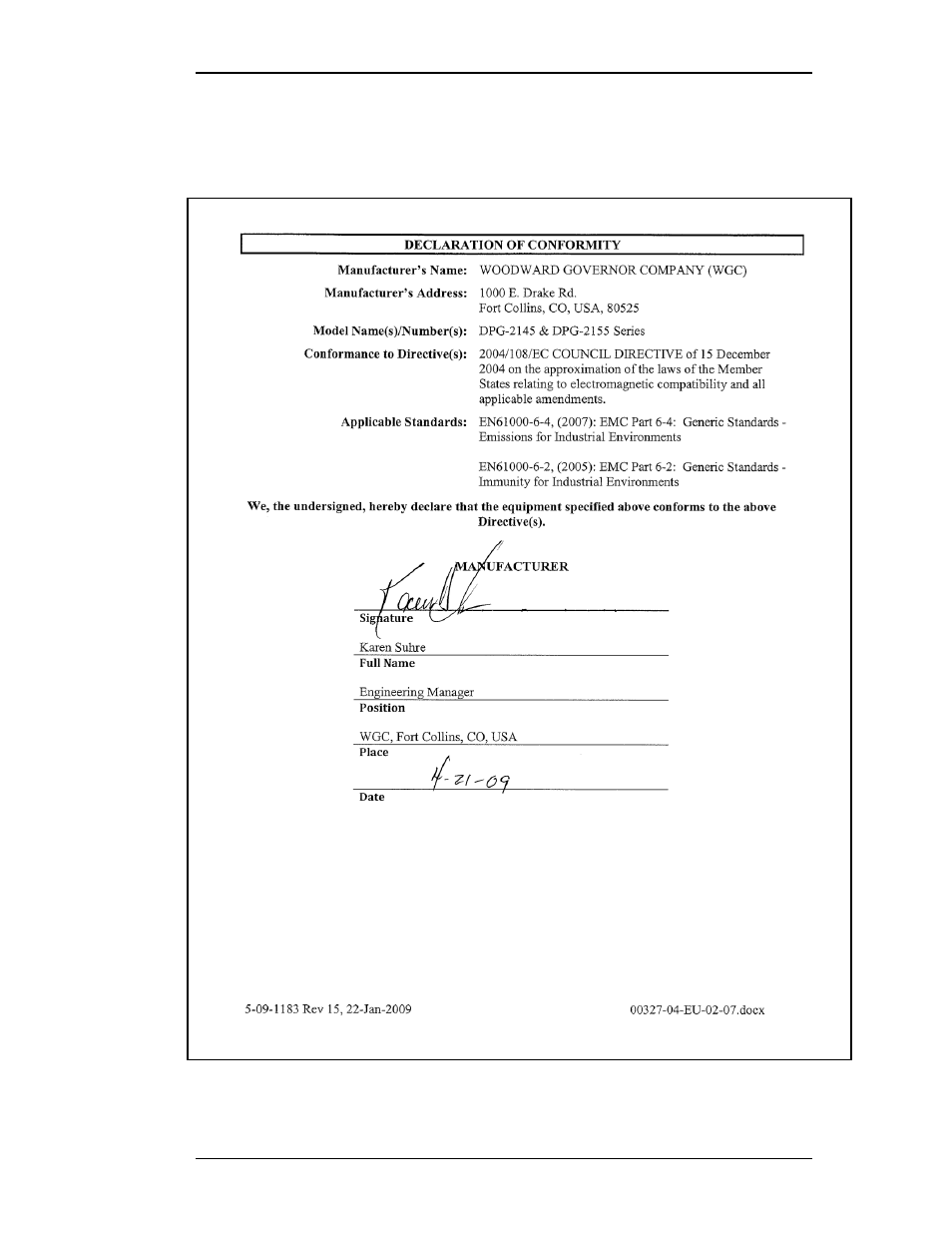 Regulatory compliance, Declaration of conformity | Winco DPG-2145-001 User Manual | Page 5 / 53