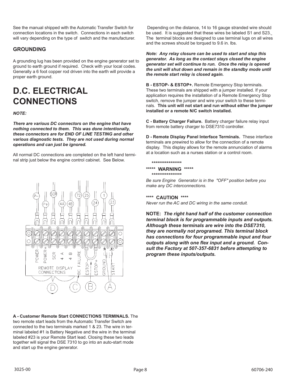 D.c. electrical connections | Winco ULPSS21/E WITH DSE 7310 ENGINE CONTROL User Manual | Page 10 / 20