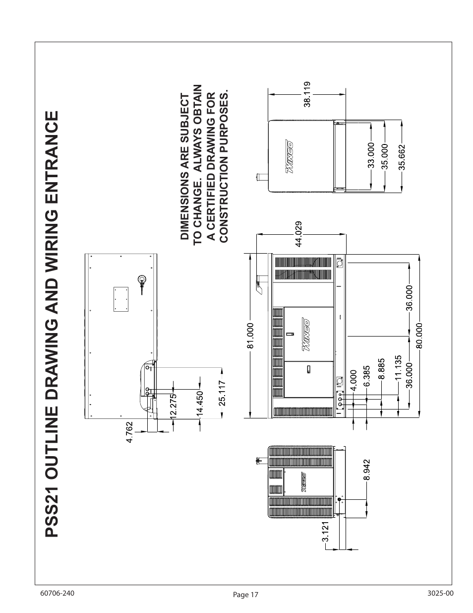 Pss21 outline dra wing and wiring entrance | Winco ULPSS21/E WITH DSE 7310 ENGINE CONTROL User Manual | Page 19 / 20