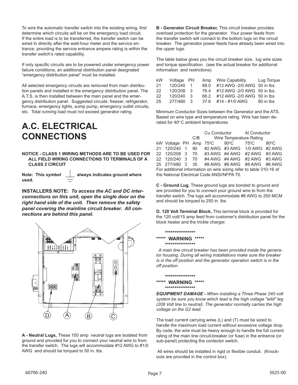 A.c. electrical connections | Winco ULPSS21/E WITH DSE 7310 ENGINE CONTROL User Manual | Page 9 / 20