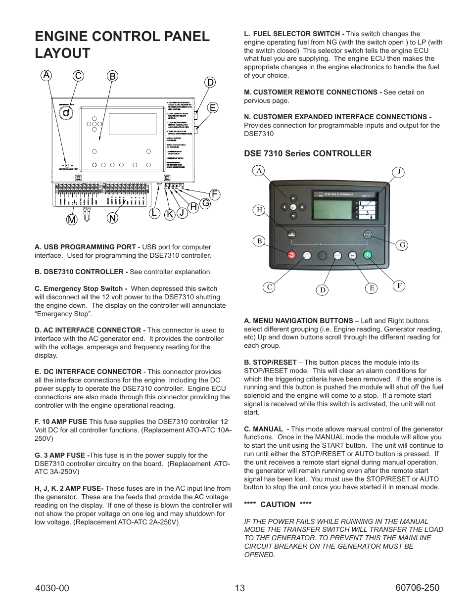 Engine control panel layout | Winco ULPSS40/I WITH DSE 7310 ENGINE CONTROL (2014) User Manual | Page 13 / 24