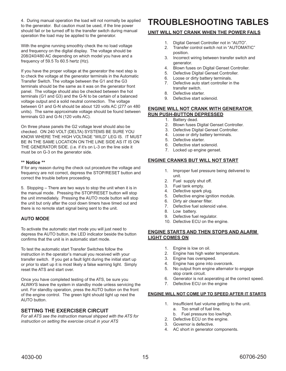 Troubleshooting tables | Winco ULPSS40/I WITH DSE 7310 ENGINE CONTROL (2014) User Manual | Page 15 / 24