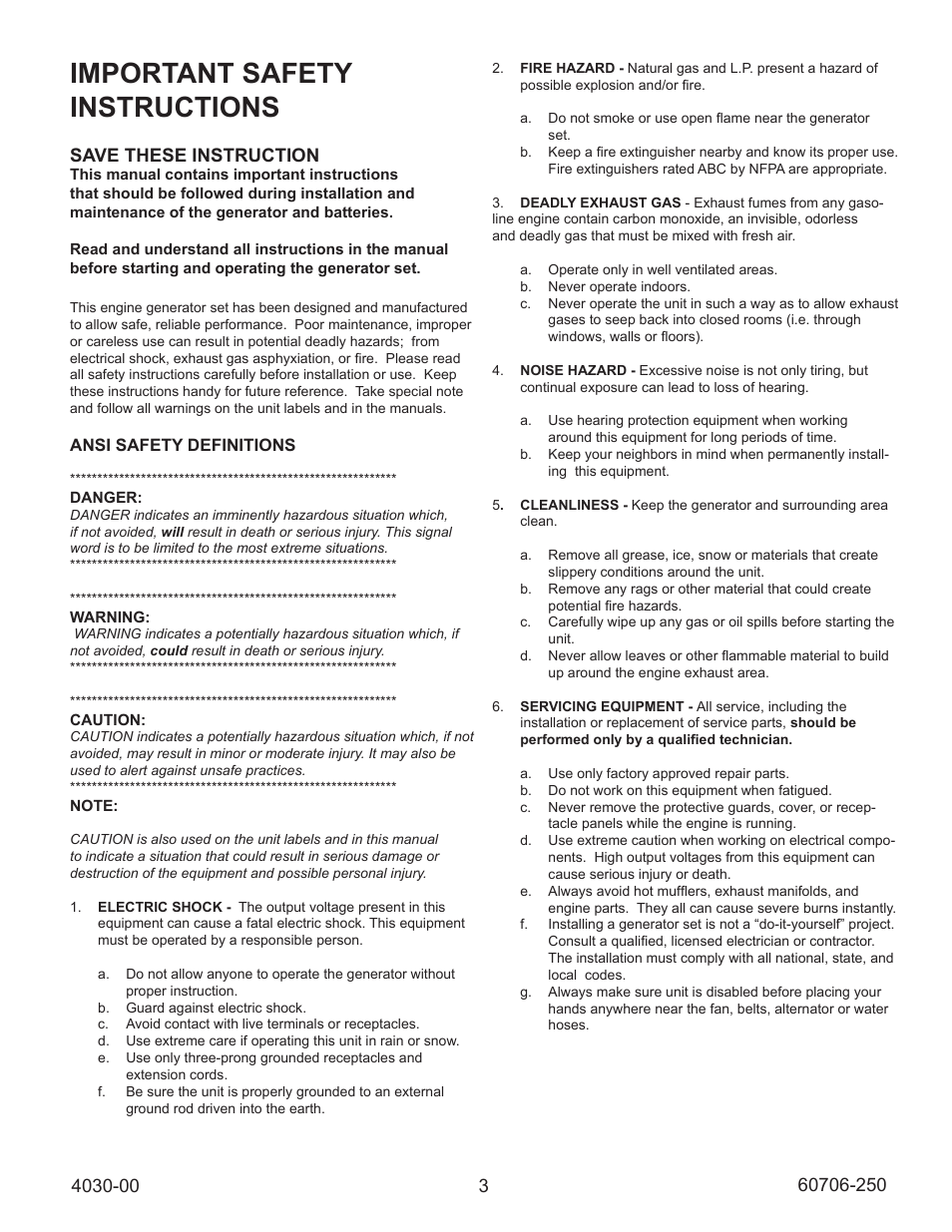 Important safety instructions, Save these instruction | Winco ULPSS40/I WITH DSE 7310 ENGINE CONTROL (2014) User Manual | Page 3 / 24