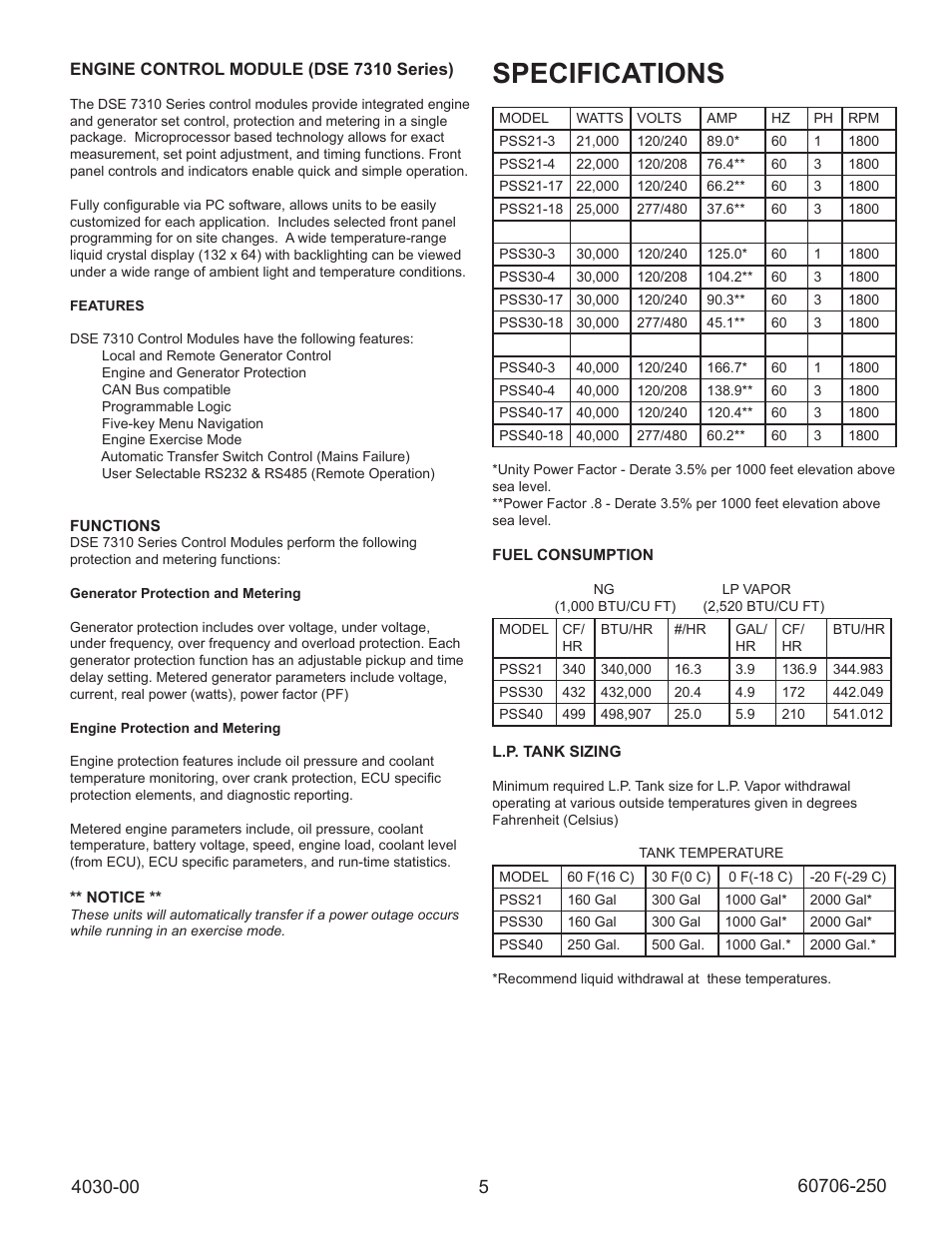 Specifications | Winco ULPSS40/I WITH DSE 7310 ENGINE CONTROL (2014) User Manual | Page 5 / 24