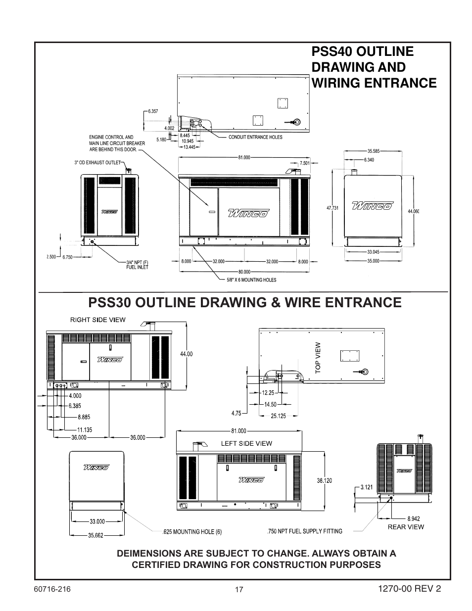 Pss30 outline drawing & wire entrance | Winco ULPSS40/G WITH DSE 7310 CONTROL (2013) User Manual | Page 19 / 20