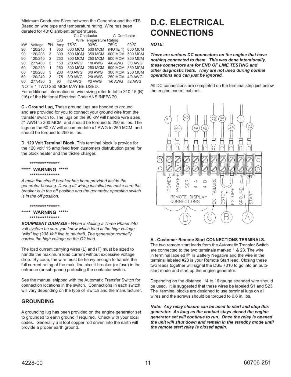 D.c. electrical connections | Winco ULPSS90/D WITH DSE 7310 CONTROL (2014) User Manual | Page 11 / 24