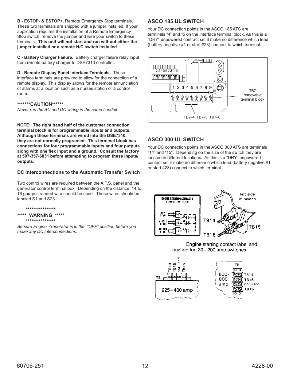 Controller, Table a. generator start connections, 4 --- settings | 5 --- automatic generator exerciser, Clock battery, Exercise with or without load, Table b. generator exercise settings | Winco ULPSS90/D WITH DSE 7310 CONTROL (2014) User Manual | Page 12 / 24