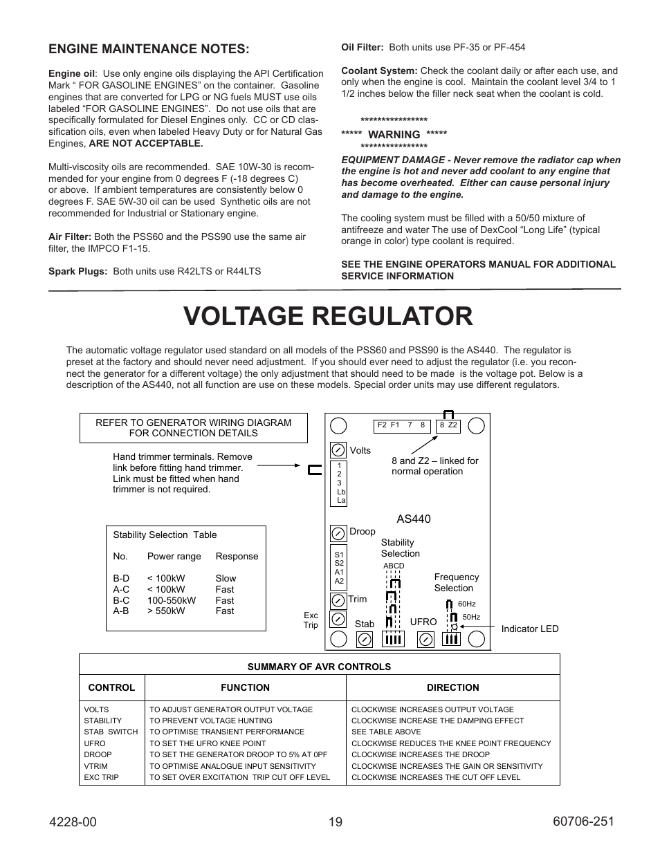 Voltage regulator, Fitting and operating | Winco ULPSS90/D WITH DSE 7310 CONTROL (2014) User Manual | Page 19 / 24