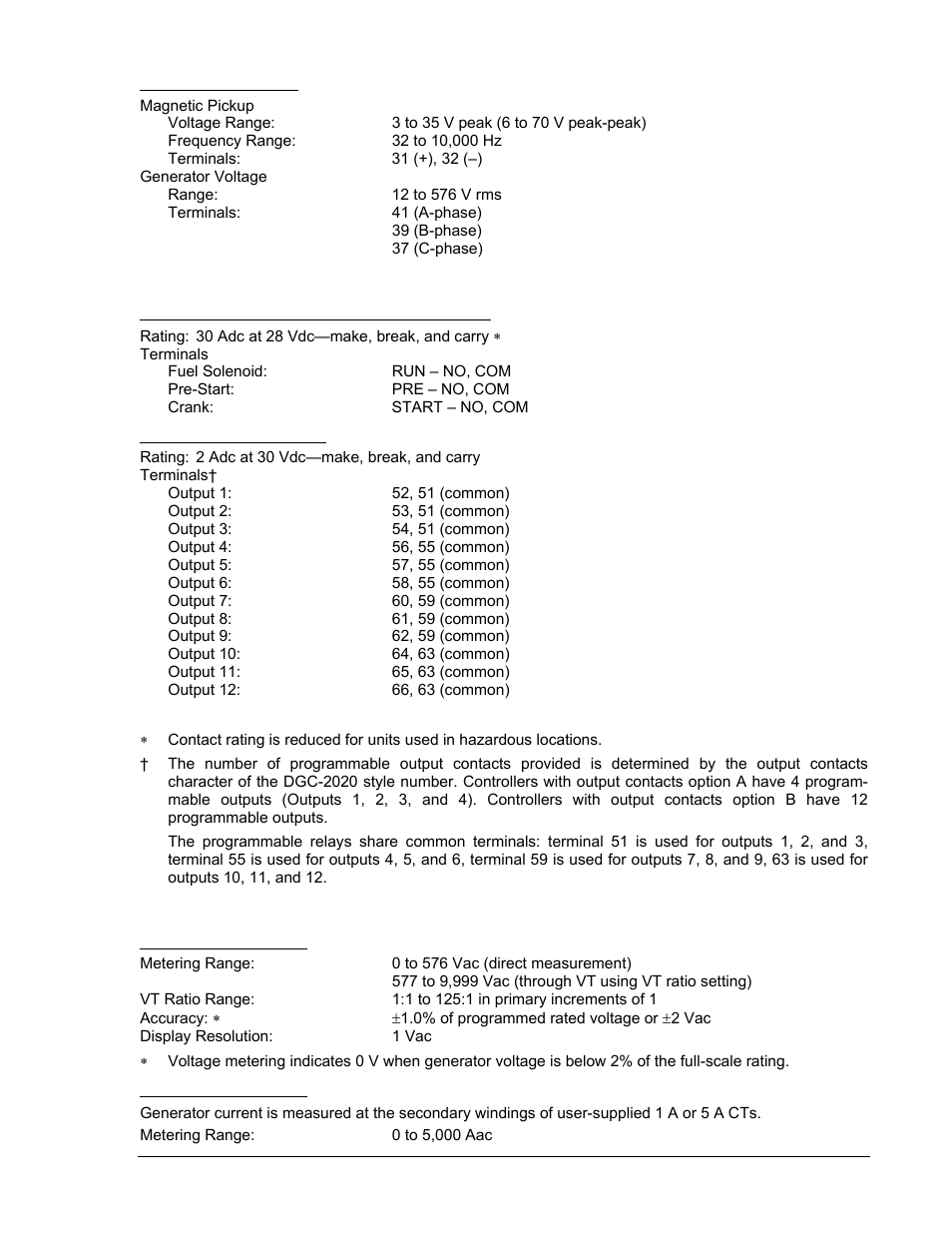 Engine speed sensing, Output contacts, Fuel solenoid, engine crank, and pre-start relays | Programmable relays (12), Metering, Generator voltage (rms), Generator current (rms) | Winco DGC-2020 User Manual | Page 15 / 193