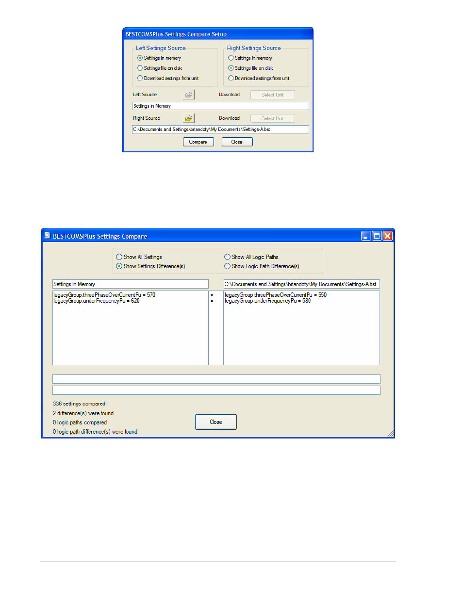 Uploading firmware files, Figure 4-31. settings compare setup, Figure 4-32. settings compare view | Winco DGC-2020 User Manual | Page 84 / 193