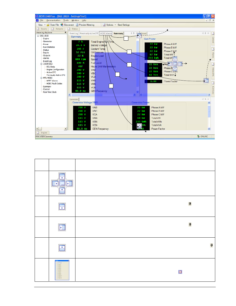 Figure 4-36. docking options, Table 4-2. explanation of call-outs on figure 4-36 | Winco DGC-2020 User Manual | Page 87 / 193