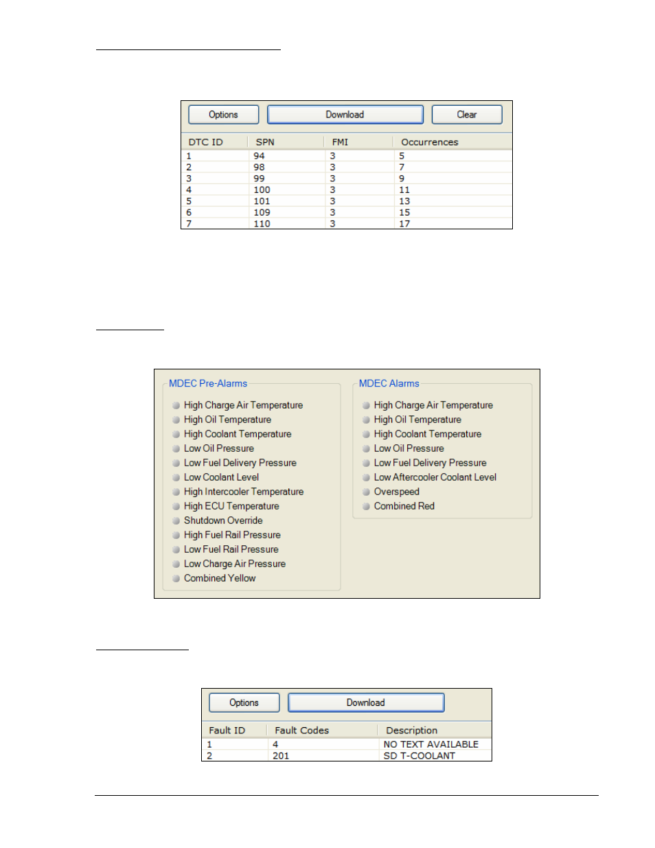Active dtc and previously active dtc, Mtu mdec, Mdec alarms | Mdec fault codes, Figure 4-48. metering, download dtc, Figure 4-49. metering, mdec alarms, Figure 4-50. metering, mdec fault codes | Winco DGC-2020 User Manual | Page 93 / 193