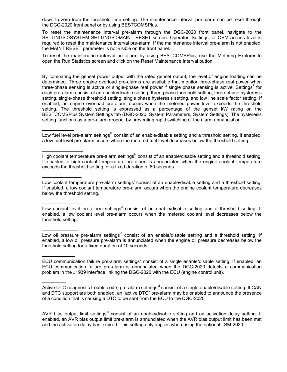 Engine kw overload, Low fuel level, High coolant temp | Low coolant temp, Low coolant level, Low oil pressure, Ecu coms fail, Active dtc, Avr bias output limit | Winco DGC-2020 User Manual | Page 109 / 338