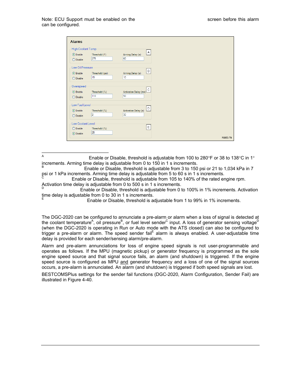 Sender fail, Sender fail -43, Figure 4-39. alarms configuration -43 | Winco DGC-2020 User Manual | Page 113 / 338