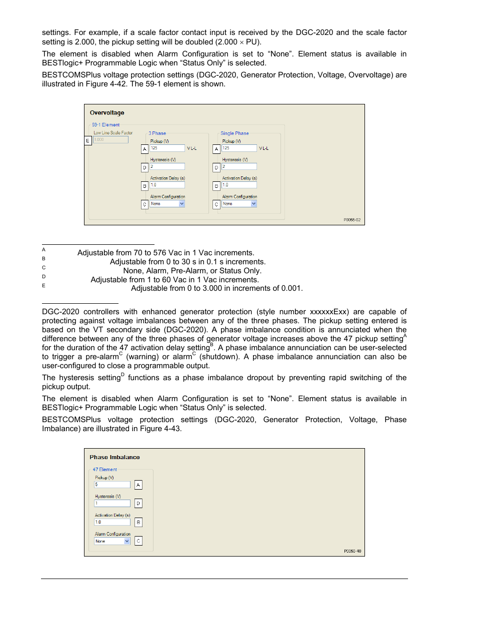 Phase imbalance (47), Figure 4-42. overvoltage protection settings -46 | Winco DGC-2020 User Manual | Page 116 / 338