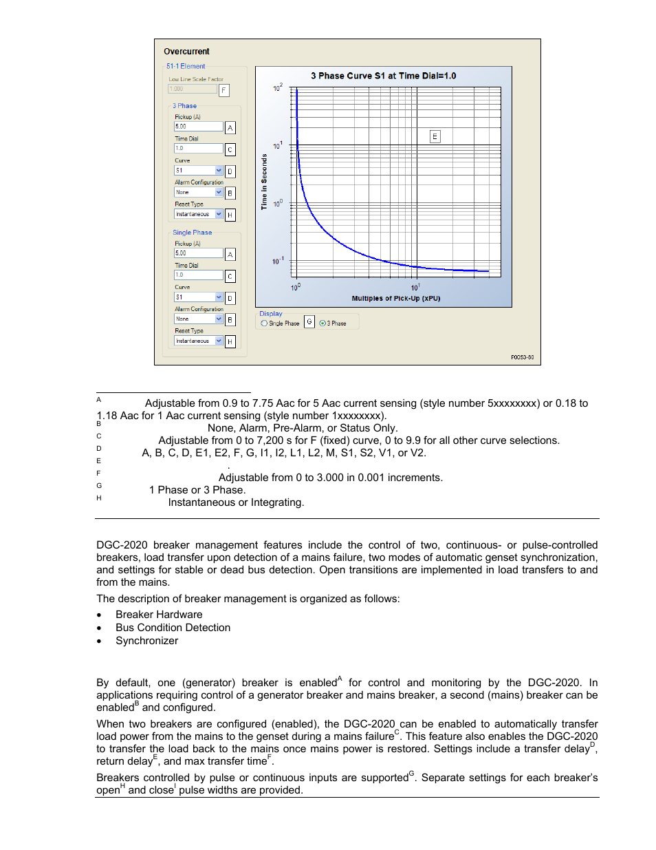 Breaker management, Breaker hardware, Breaker management -51 | Breaker hardware -51, Figure 4-48. overcurrent protection settings -51 | Winco DGC-2020 User Manual | Page 121 / 338