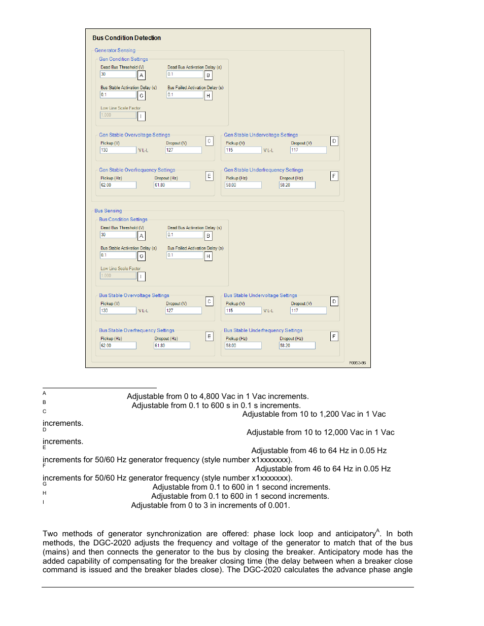 Automatic synchronizer (optional), Automatic synchronizer (optional) -54, Figure 4-50. bus condition detection settings -54 | Winco DGC-2020 User Manual | Page 124 / 338