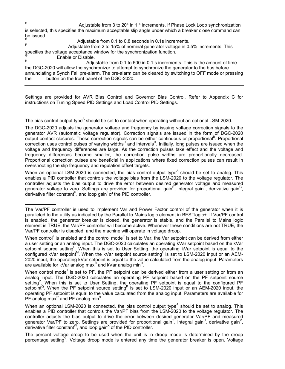 Bias control settings, Avr bias control settings, Var/pf control | Bias control settings -56, Avr bias control settings -56 | Winco DGC-2020 User Manual | Page 126 / 338