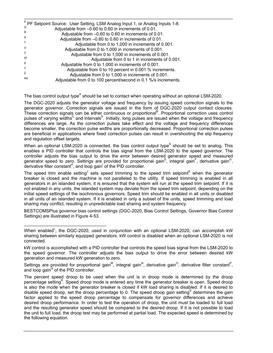 Governor bias control settings, Kw control - real power control settings, Governor bias control settings -58 | Winco DGC-2020 User Manual | Page 128 / 338