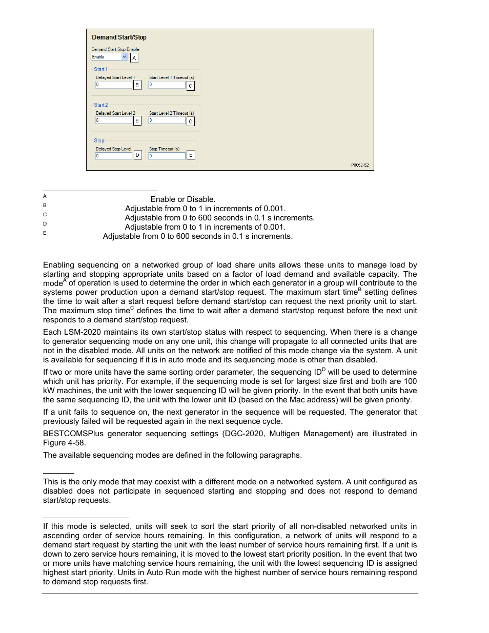 Generator sequencing, Disabled, Staggered service time | Generator sequencing -62, Figure 4-57. demand start/stop -62 | Winco DGC-2020 User Manual | Page 132 / 338