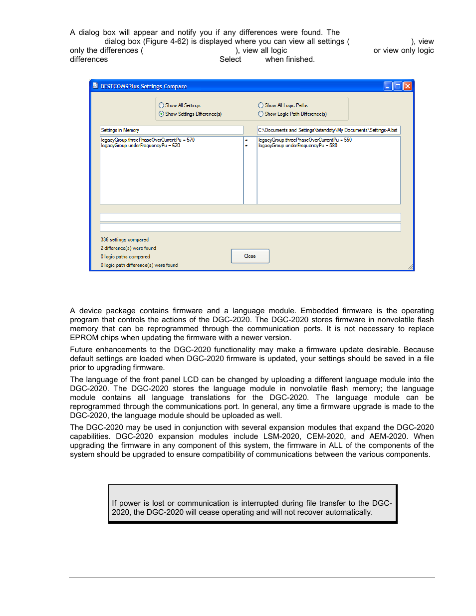 Figure 4-62. bestcomsplus settings compare -67 | Winco DGC-2020 User Manual | Page 137 / 338