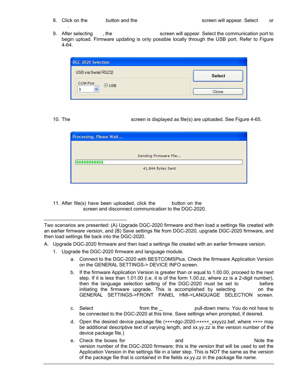 Upgrading firmware in the dgc-2020, Figure 4-64. dgc-2020 selection -69, Figure 4-65. processing, please wait… -69 | Winco DGC-2020 User Manual | Page 139 / 338