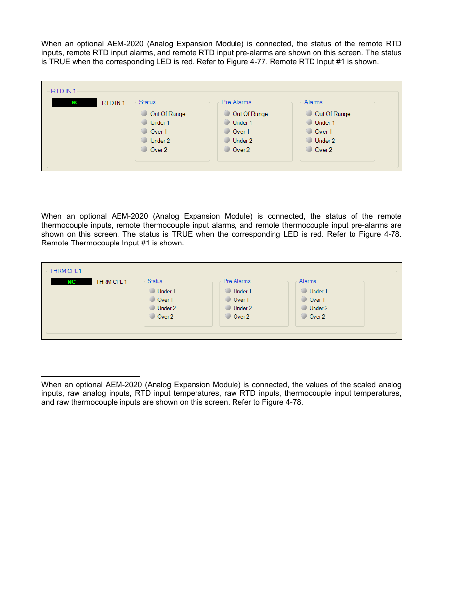 Remote rtd inputs, Remote thermocouple inputs, Remote analog input values | Winco DGC-2020 User Manual | Page 148 / 338