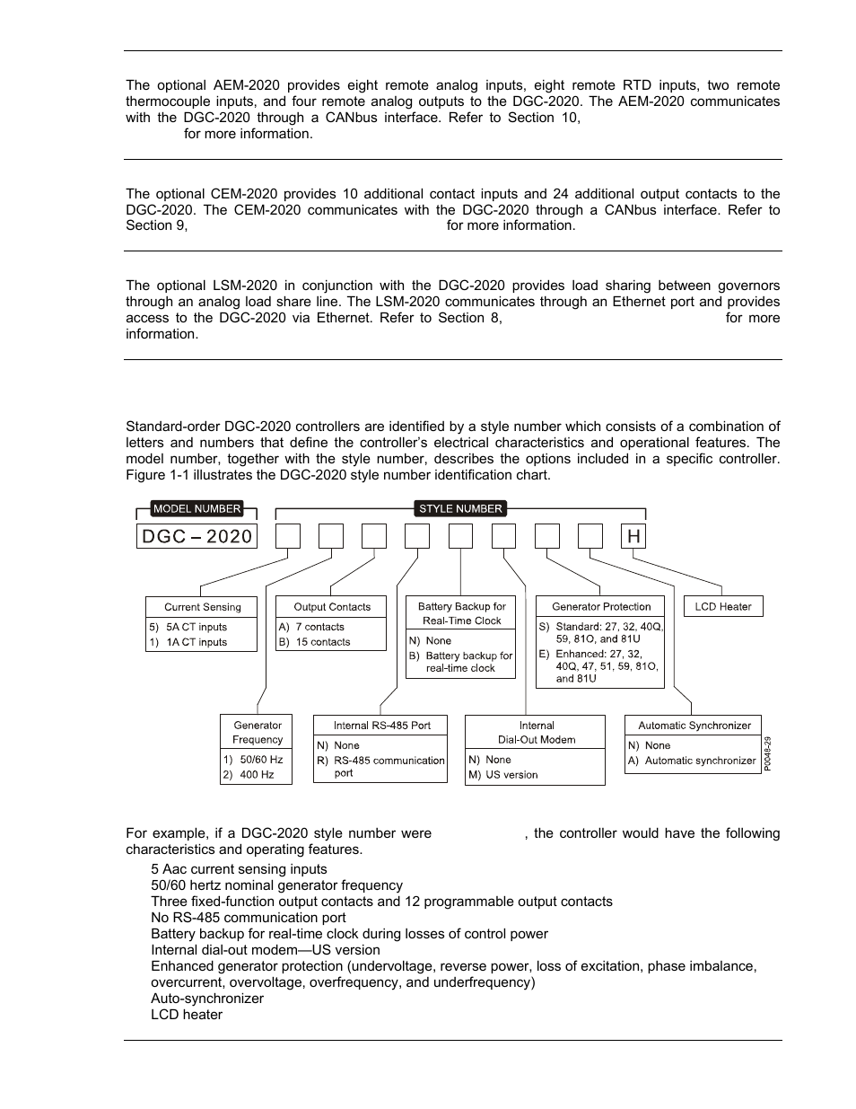 Aem-2020 (analog expansion module), Cem-2020 (contact expansion module), Lsm-2020 (load share module) | Style and part numbers, Style number, Aem-2020 (analog expansion module) -3, Cem-2020 (contact expansion module) -3, Lsm-2020 (load share module) -3, Style and part numbers -3, Style number -3 | Winco DGC-2020 User Manual | Page 15 / 338