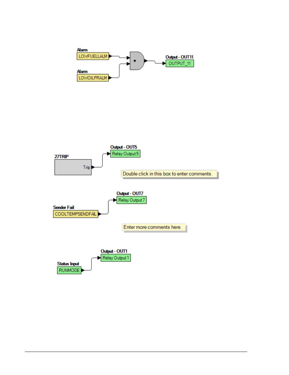 Example 2 - and gate connections, Example 3 - multiple logic connections, Example 2 - and gate connections -22 | Example 3 - multiple logic connections -22, Figure 5-5. example 2 - and gate connections -22 | Winco DGC-2020 User Manual | Page 184 / 338